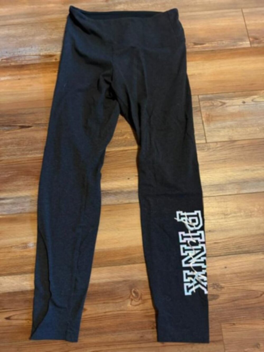 Victoria's Secret PINK High-Waist Black Leggings = “Silver & Pastel Logo” Size L
